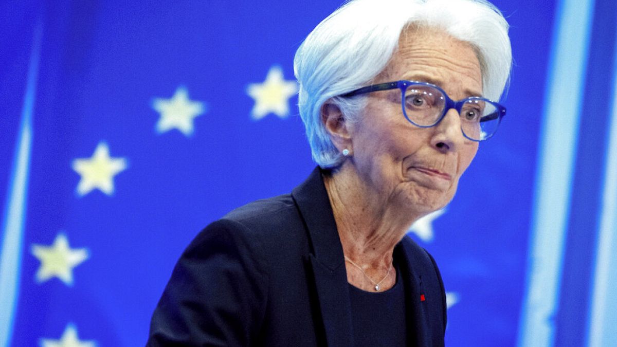 Christine Lagarde, President of the ECB smiles during a press conference following a meeting of the governing council in Frankfurt, Germany, Thursday, July 21, 2022. 
