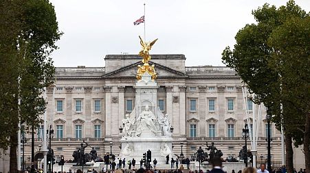 The Union Jack flag flies at half mast at Buckingham Palace, following the passing of Queen Elizabeth II.