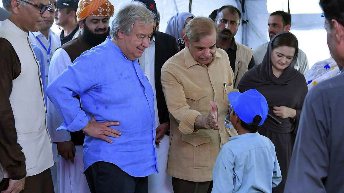 UN Secretary-General António Guterres with Pakistan Prime Minister Shahbaz Sharif