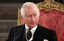 Britain's King Charles III sits at Westminster Hall