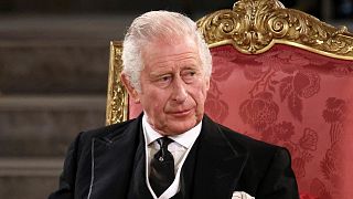 Britain's King Charles III sits at Westminster Hall