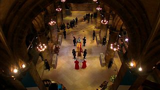 Vue du cercueil de la reine Elizabeth dans la cathédrale Saint-Gilles d'Edimbourg (Ecosse), le 13/09/2022Capture d'écran d'une vidéo AP