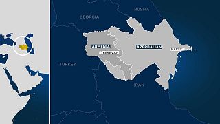 Graphic showing map of Armenia and Azerbaijan border