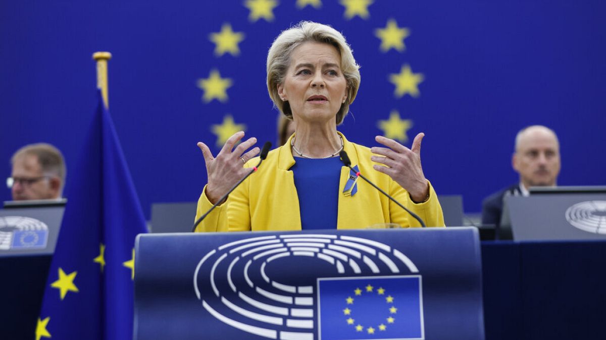 La presidenta de la Comisión Europea Ursula von der Leyen durante su discurso