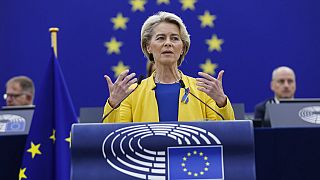 La presidenta de la Comisión Europea Ursula von der Leyen durante su discurso
