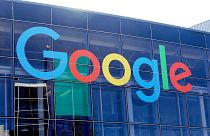 In this Sept. 24, 2019, file photo a sign is shown on a Google building at their campus in Mountain View, Calif.