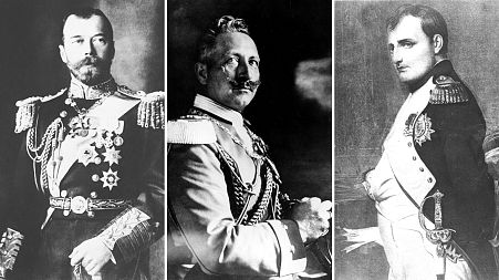 Tsar Nicholas II of Russia (left); Kaiser Whilhelm II of Germany (middle); Napoleon Bonaparte of France (right)