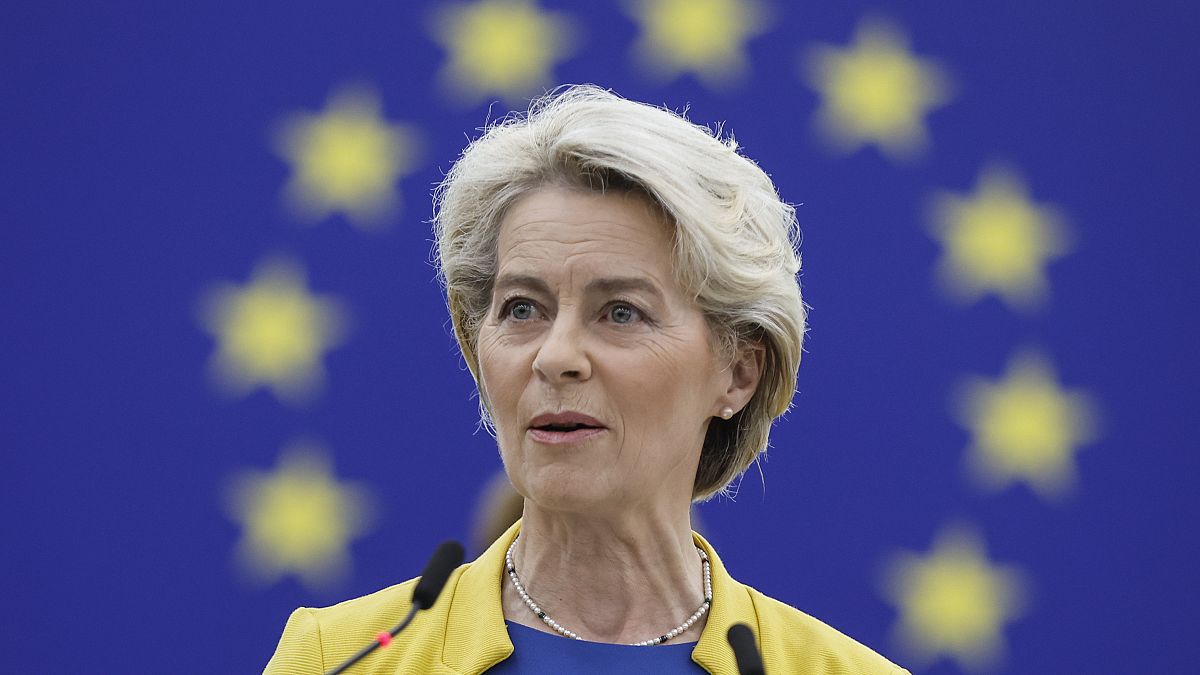 La présidente de la Commission européenne, Ursula von der Leyen, présente son discours sur l'état de l'Union le 14 septembre 