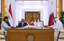 الرئيس المصري عبد الفتاح السيسي مع أمير قطر الشيخ تميم بن حمد آل ثاني - الدوحة. 21022/09/13