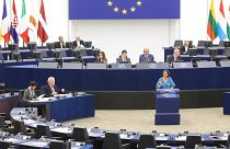 Gwendoline Delbos-Corfield francia zöldpárti EP-képviselő, a jelentés rapportőre a vitán