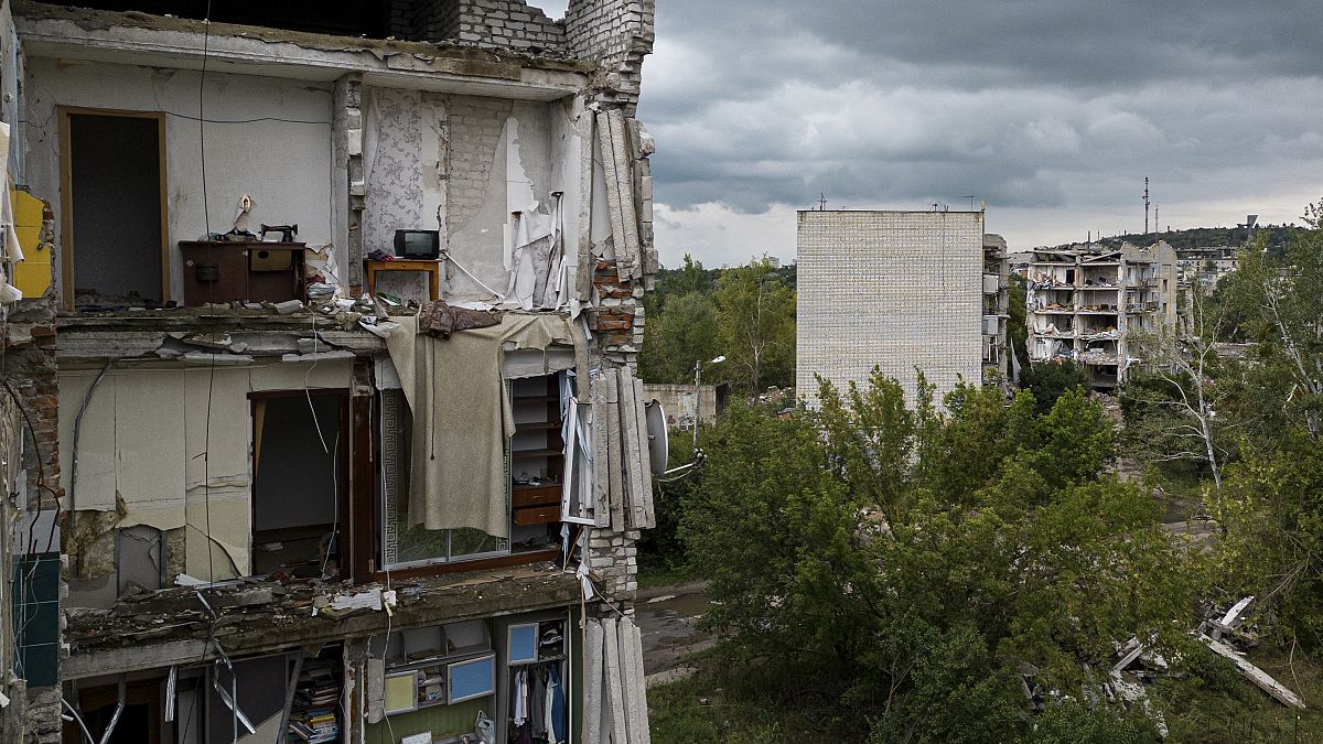 Houses destroyed and damaged after Russian attack on civilian neighbourhood in the recently retaken area of Izium, Ukraine, Wednesday, 14 Sept. 2022.