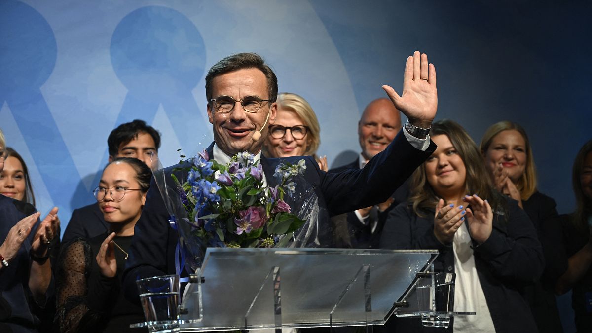  زعيم حزب المحافظين السويدي أولف كريسترسون خلال حفل انتخاب حزبه المحافظ المعتدل في ستوكهولم - السويد. 2022/09/11