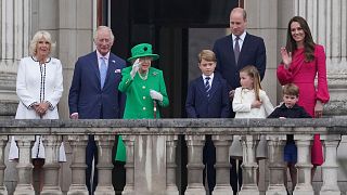 The Royal Family appear on the balcony of Buckingham Palace during the Platinum Jubilee Pageant.
