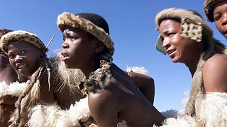 Zulu girls in South Africa dance before their king
