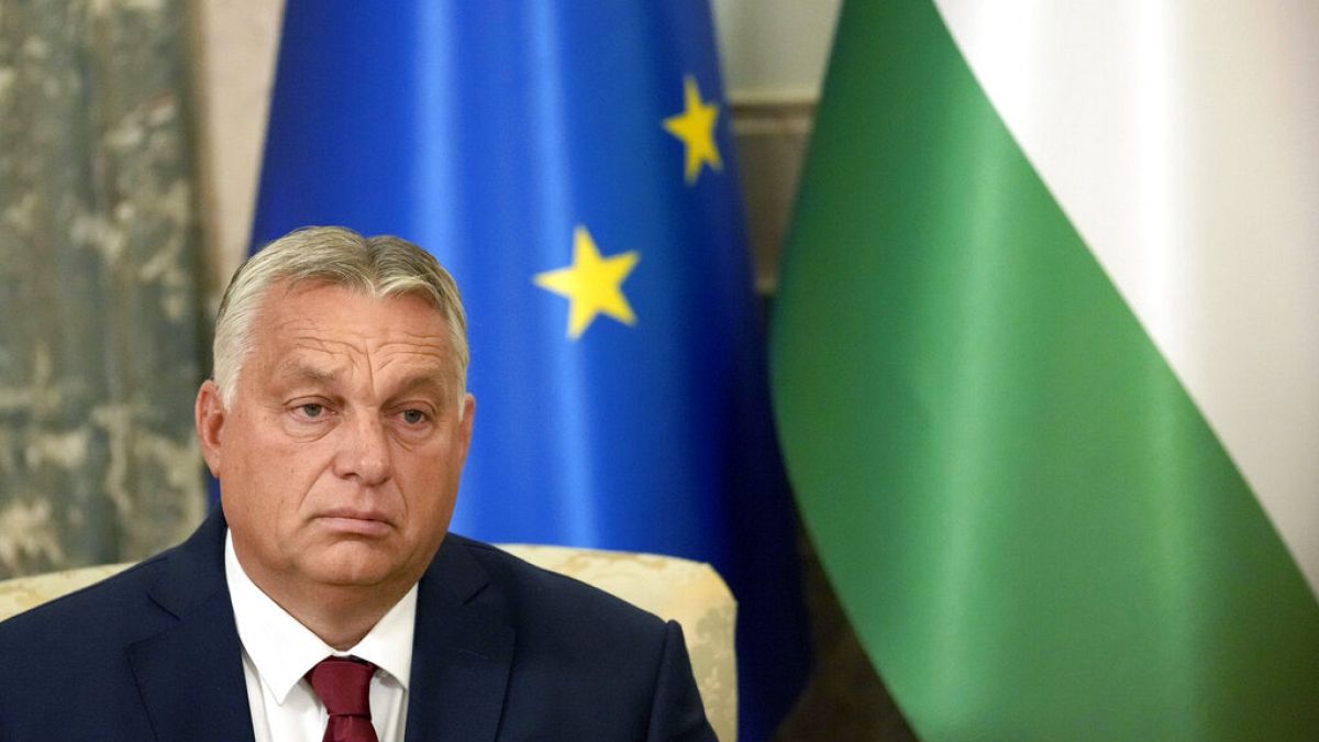Hungary's Prime Minister Viktor Orban listens to Serbian President Aleksandar Vucic during their talks in Belgrade, Serbia, Friday, Sept. 16, 2022. 