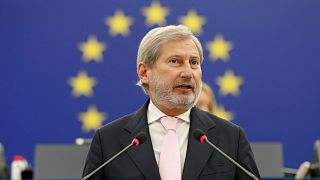 European Commissioner for Budget and Administration Johannes Hahn at the European Parliament, Feb. 16, 2022 in Strasbourg.