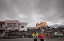 Vom Vulkan zerstörte Häuser