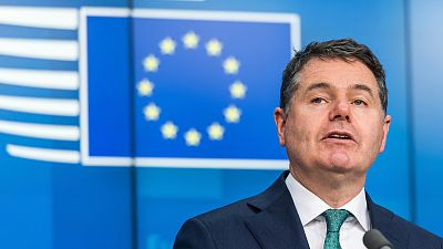Eurogroup President Paschal Donohoe speaks during a media briefing at the European Council building in Brussels on Monday, Dec. 6, 2021.