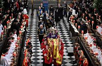 The coffin of Queen Elizabeth II is carried out of Westminster Abbey. Monday, 19 September 2022.