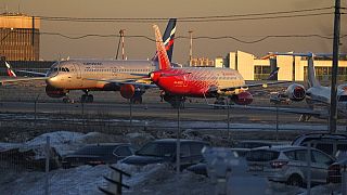 Επινβατικά αεροσκάφη της ρωσικής αεροπορικής εταιρείας Aeroflot στο αεροδρόμιο Σερεμέτιεβο της Μόσχας