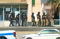 Armed police outside branch of Bank of Georgia in Kutaisi