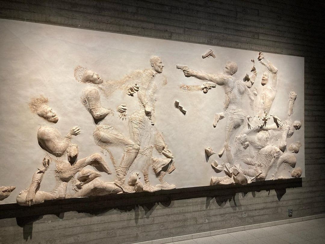 Take a look at the powerful sculptures made by Brad Pitt on display in