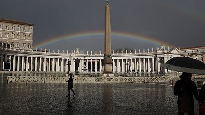 A rainbow shines over the Vatican's St Peter's Square. 31 January, 2021