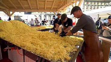 The world's largest rosti - the traditional Swiss potato fritter - was fried up in Bern,