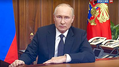 Le président russe Vladimir Poutine lors de sa déclaration diffusée le 21/09/2022 à la télévision