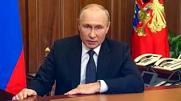 Russian President Vladimir Putin addresses the nation in Moscow, Russia, Wednesday, Sept. 21, 2022.