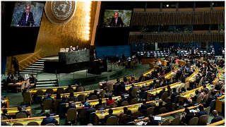 الأمين العالم للأمم المتحدة انطونيو غوتيريش خلال افتتاح أعمال الجمعية العامة السنوية للأمم المتحدة في 20 أيلول/سبتمبر 2022