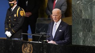 El presidente Joe Biden se dirige a la 77ª sesión de la Asamblea General de las Naciones Unidas el miércoles 21 de septiembre de 2022, en la sede de la ONU.