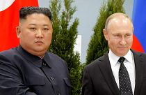 Kim Dzsongun észak-koreai diktátor és Vlagyimir Putyin orosz elnök 2019-ben