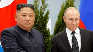 Kim Dzsongun észak-koreai diktátor és Vlagyimir Putyin orosz elnök 2019-ben