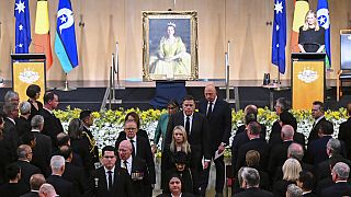 Le premier ministre australien quittant la cérémonie national pour la reine Elizabeth II au parlement à Canberra, jeudi 22 septembre 2022.