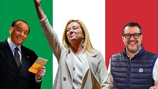 De g. à dr. : Silvio Berlusconi, Giorgia Meloni et Matteo Salvini