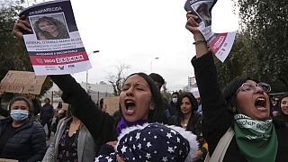 Women protest outside of the General Command of the Police