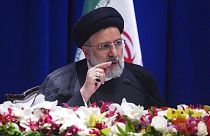 El presidente de Irán Ebrahim Raisi en la rueda de prensa que dió en la ONU, Nueva York, Estados Unidos 22/9/2022