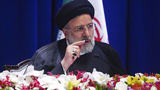 El presidente de Irán Ebrahim Raisi en la rueda de prensa que dió en la ONU, Nueva York, Estados Unidos 22/9/2022