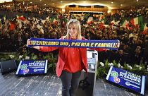 Archivo: Giorgia Meloni, presidenta del partido " Hermanos de Italia" en Bolonia, Italia, el 1 de diciembre de 2019.