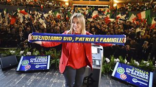 Archivo: Giorgia Meloni, presidenta del partido " Hermanos de Italia" en Bolonia, Italia, el 1 de diciembre de 2019.