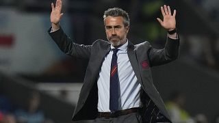Spain's manager Jorge Vilda gestures during a Women's Euro 2022 match.