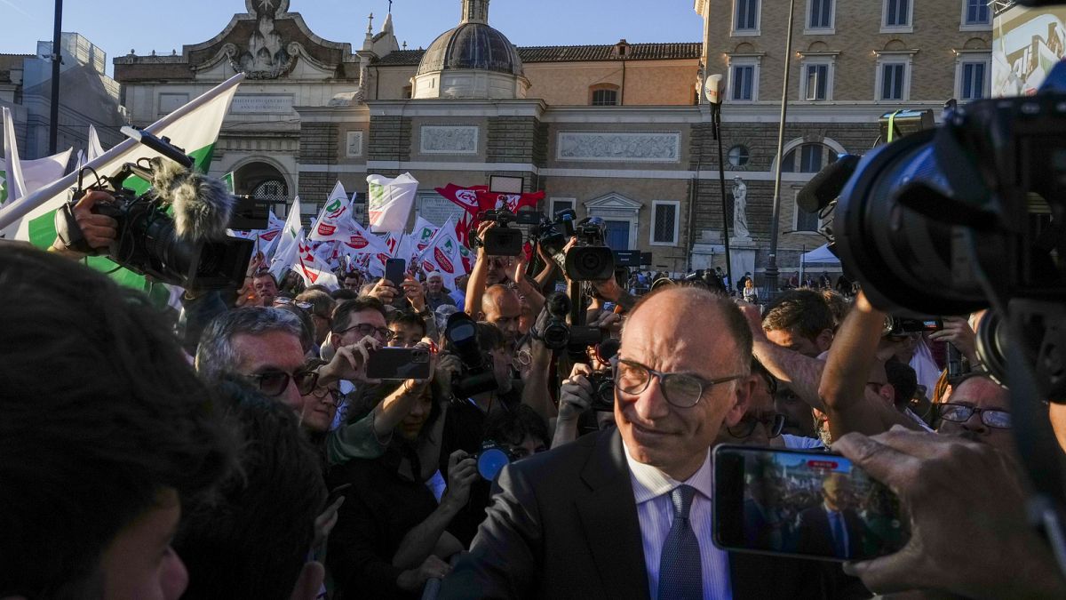 Democratic Party leader Enrico Letta arrives at the party's final rally ahead of Sunday's election in Rome, 23 September 2022.