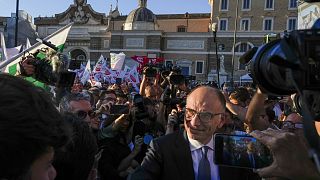 Democratic Party leader Enrico Letta arrives at the party's final rally ahead of Sunday's election in Rome, 23 September 2022.