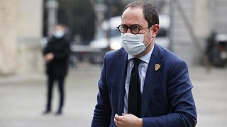 Belgium's Justice Minister Vincent Van Quickenborne arrives for a meeting on security between Belgium and France at Egmont Palace in Brussels, Monday, Nov. 22, 2021.