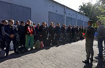 Des recrues des forces armées russes dans un centre militaire de regroupement à Krasnodar en Russie, le 25 septembre.