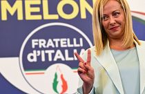 Giorgia Meloni, la dirigeante du parti post-fasciste Fratelli d'Italia, réagissant après les résultats des élections plaçant sa formation en première position, le 26/09/2022