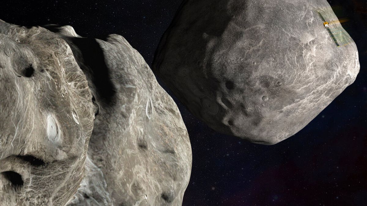 Απεικόνιση της επιχείρησης αλλαγής τροχιάς του αστεροειδή «Δίμορφος» από το πανεπιστήμιο Johns Hopkins 