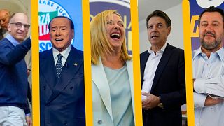 De g. à dr. : Enrico Letta, Silvio Berlusconi, Giorgia Meloni, Giuseppe Conte et Matteo Salvini