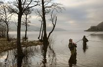 Fishermen cast their lines on the first day of the Scottish Salmon season on the River Tay in Perthshire, Scotland.